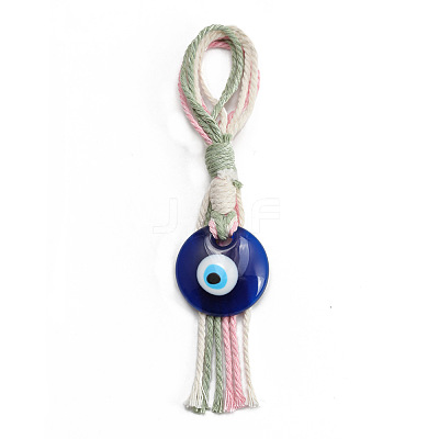 Flat Round with Evil Eye Resin Pendant Decorations EVIL-PW0002-12D-03-1