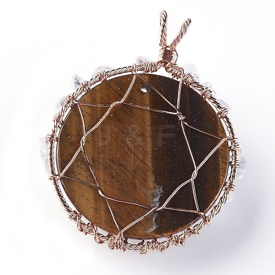 Natural Tiger Eye & Quartz Crystal Big Pendants G-G771-B04-1