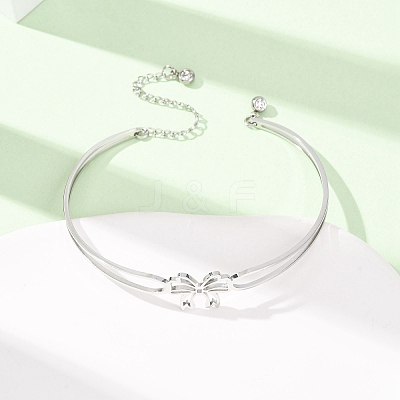 Bowknot 304 Stainless Steel & Rhinestone Cuff Bangles for Women BJEW-Z176-02P-1