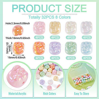 32Pcs 8 Colors UV Plating Opaque Acrylic Beads MACR-TA0002-63-1