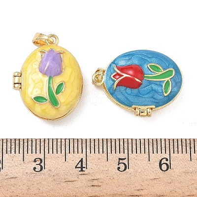 Brass Enamel Locket Pendants KK-F923-03B-G-1