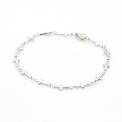 Tarnish Resistant Religious Catholic Jewelry 304 Stainless Steel Cross Link Chain Bracelets STAS-O036-09P-1