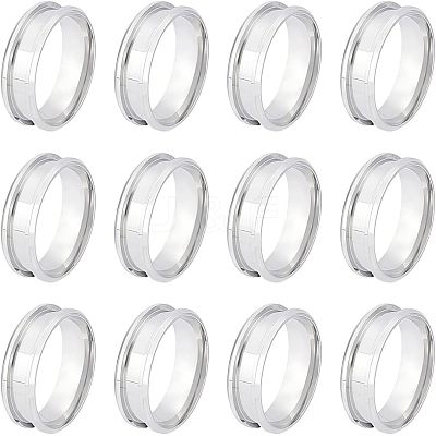 12Pcs Stainless Steel Grooved Finger Ring Settings STAS-UN0038-94E-1