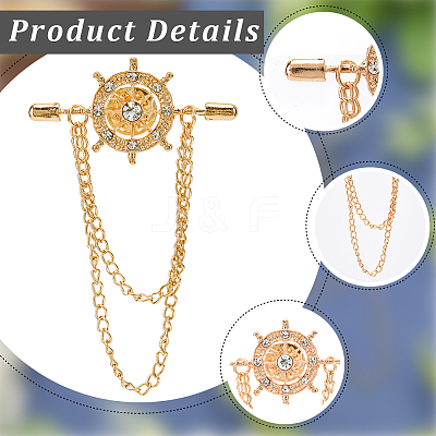 2Pcs Helm Zinc Alloy Hanging Chain Brooches with Crystal Rhinestone FIND-GF0006-83G-1