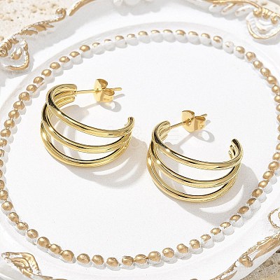 304 Stainless Steel Triple C-Shaped Stud Earrings for Women EJEW-C096-68G-02-1