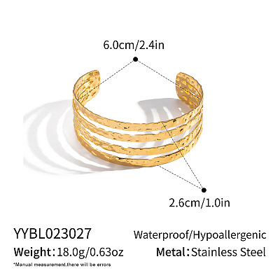 26MM 304 Stainless Steel Vintage Textured Layered Open Cuff Bangles for Women ZJ0317-1