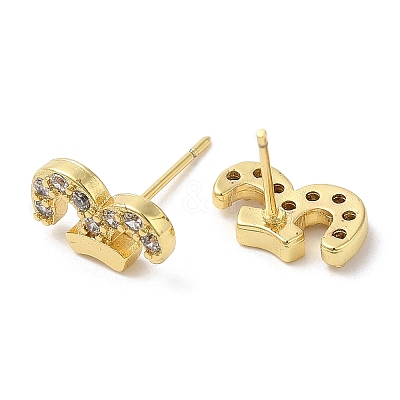 Rack Plating Brass Aries Stud Earrings with Cubic Zirconia EJEW-D061-40G-1