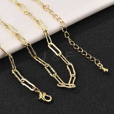Brass Textured Paperclip Chain Necklaces for Women Men NJEW-F337-02G-02-1