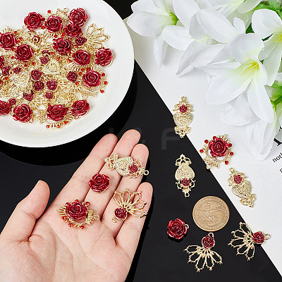 40Pcs 4 Style Heart & Crown & Leaf Alloy Pendant FIND-PH0010-79-1
