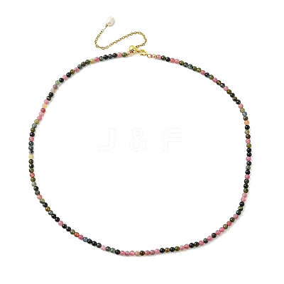 3MM Natural Multicolor Tourmaline Round Beaded Necklaces for Women NJEW-JN06342-1