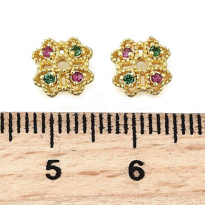 Flower Brass Micro Pave Cubic Zirconia Bead Caps KK-K300-01B-G-1