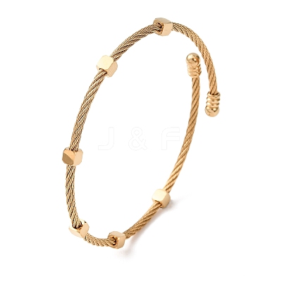 304 Stainless Steel Cube Bead Cuff Bangles for Women SA-CBA2192-01G-1