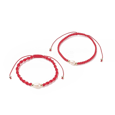 2Pcs 2 Style Natural Pearl Braided Bead Bracelets Set with Nylon Cord for Women BJEW-JB09141-01-1