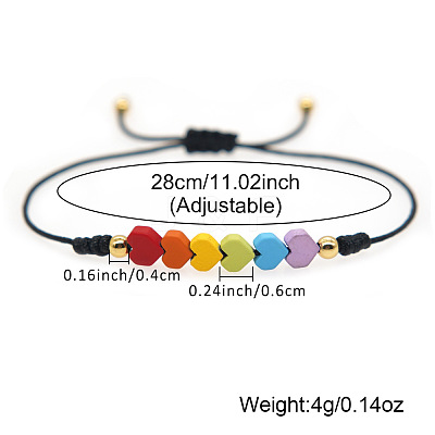 Friendship Rainbow Heart & Brass Bead Adjustable Braided Bracelets VD3512-1-1