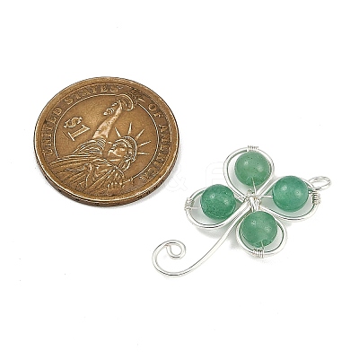 Copper Wire Wrapped Natural Green Aventurine Shamrock Pendants PALLOY-JF02945-04-1