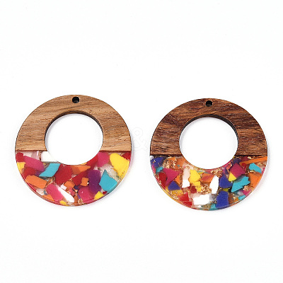 Transparent Resin & Walnut Wood Pendants RESI-TAC0017-74-A07-1