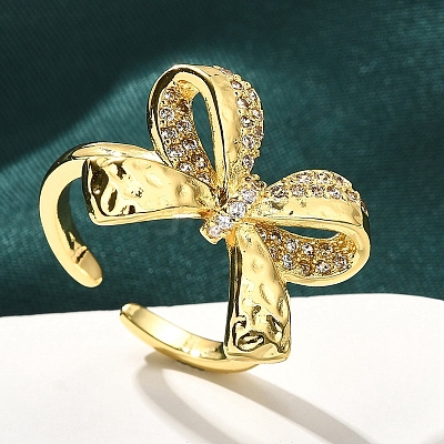 Rack Plating Brass Micro Pave Clear Cubic Zirconia Cuff Finger Rings for Women RJEW-M028-31G-01-1