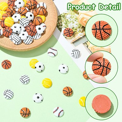 60Pcs 6 Styles Sport Opaque Resin Cabochons RESI-CJ0004-95-1