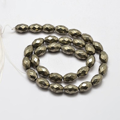 Natural Pyrite Barrel Beads Strands G-F197-04-8x12mm-1