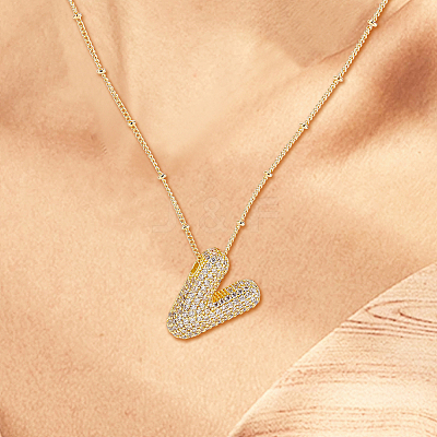 1Pc Brass Micro Pave Cubic Zirconia Letter Pendant Necklaces NJEW-LP0001-43V-G-1