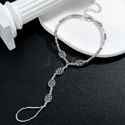 Adjustable Alloy Hollow Oval Link Chain Stretch Toe Ring Anklets for Women FS-WG598B5-01-1