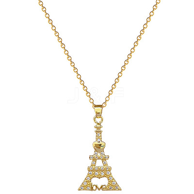 Brass Micro Pave Clear Cubic Zirconia Eiffel Tower Love Pendant Necklaces FS-WG3E8D3-01-1