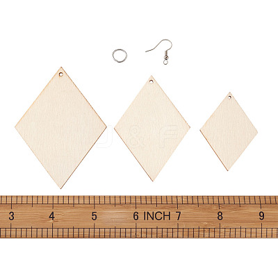 DIY Rhombus Shape Natural Wood Pendants Earring Making Kits DIY-YS0001-14-1