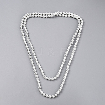 8.2MM Baking Paint Pearlized Glass Pearl Round Beaded Long Necklaces HY-T002-03A-1