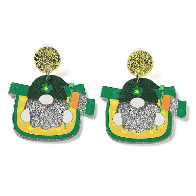 Saint Patrick's Day Sparkling Acrylic Dangle Stud Earrings EJEW-P243-A02-1