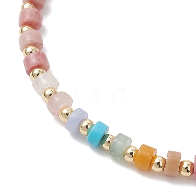 Natural Green Aventurine & Rose Quartz & Howlite & White Jade & Yellow Aventurine & Rhodonite & Synthetic Blue Lace Agate & Brass Beads Stretch Bracelets for Women BJEW-JB13334-01-1