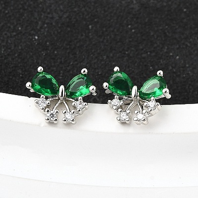 Brass Micro Pave Cubic Zirconia Stud Earrings EJEW-M103-09P-1