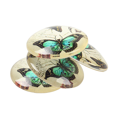 Butterfly Printed Glass Half Round/Dome Cabochons GGLA-N004-10mm-C-1