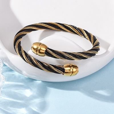 304 Stainless Steel Torque Bangles for Women BJEW-P310-25MC-1