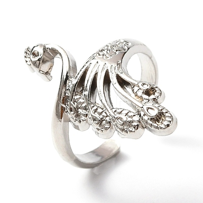Zinc Alloy Peacock Open Cuff Ring RJEW-WH0003-04A-1