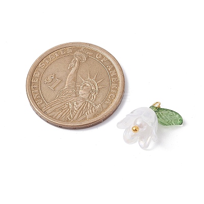 White Lily Flower Charms & Flora Leaves Beads PALLOY-JF02543-1