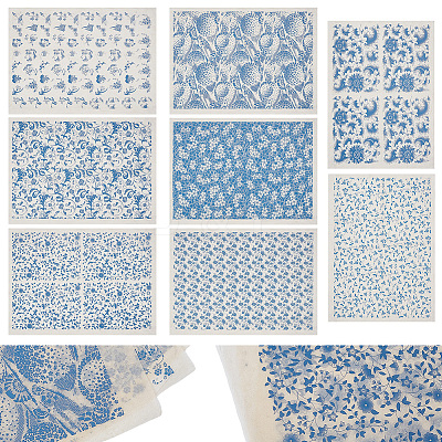 8Sheets 8 Styles Paper Ceramic Decals CELT-GF0001-03-1