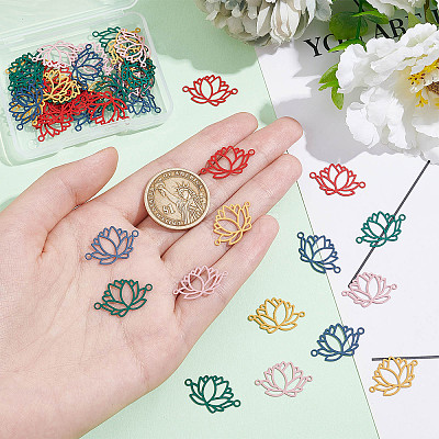 50Pcs 5 Colors Spray Painted 201 Stainless Steel Connector Charms STAS-DC0007-98-1