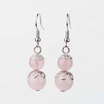 Rose Quartz Dangle Earrings X-EJEW-JE02206-01-1