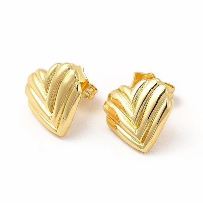 Heart Rack Plating Brass Stud Earrings for Women EJEW-H091-28G-1