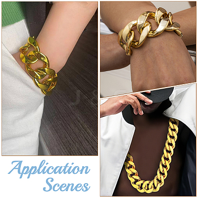 2Pcs 2 Styles Acrylic Cuban Link Chain Necklaces & Bracelets Jewelry Sets SJEW-SP0001-01G-1