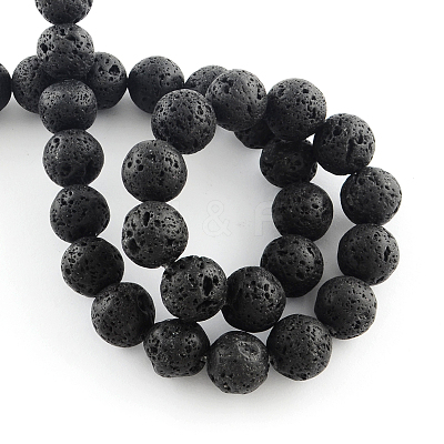 Natural Lava Rock Gemstone Round Bead Strands G-R285-12mm-06-1