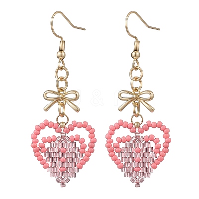 Handmade Glass Seed Beads Heart Dangle Earrings EJEW-MZ00577-03-1