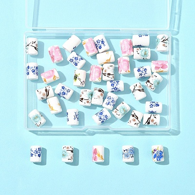 40Pcs Floral Printed Porcelain Beads PORC-FS0001-15-1