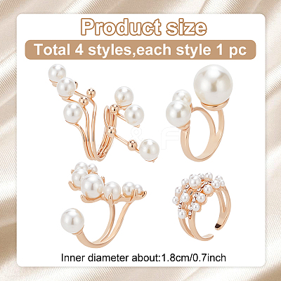 4Pcs 4 Styles Plastic Imitation Pearl Beaded Open Cuff Ring RJEW-AN0001-18-1