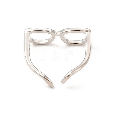 Brass Glasses Frame Open Cuff Ring for Women X-RJEW-F140-140P-1