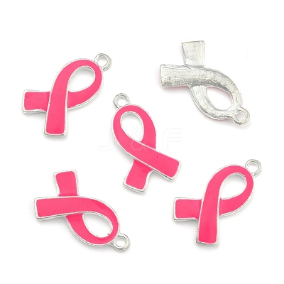 October Breast Cancer Pink Awareness Ribbon Alloy Enamel Pendants ENAM-E262-S-1