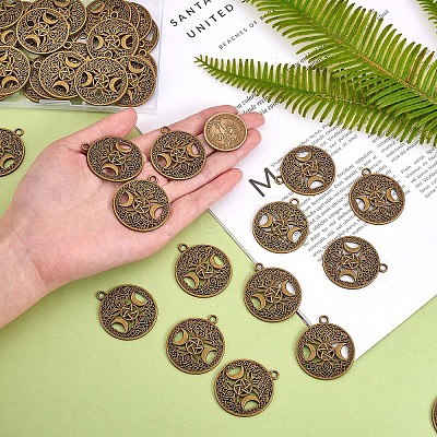 60Pcs Life of Tree Moon Charm Pendant Triple Moon Goddess Pendant Ancient Bronze for Jewelry Necklace Earring Making crafts JX339A-1
