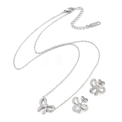 Non-Tarnish 304 Stainless Steel Bowknot Necklaces & Studs Earrings Set for Women NJEW-K276-03P-1