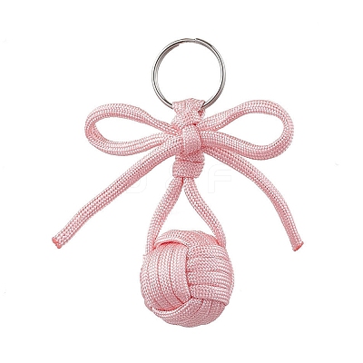 3Pcs Polyester and 304 Stainless Steel Braid Ball Keychains KEYC-JKC01117-1