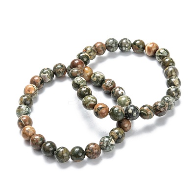 Natural Rhyolite Jasper Stretch Beaded Bracelets G-A185-01S-1
